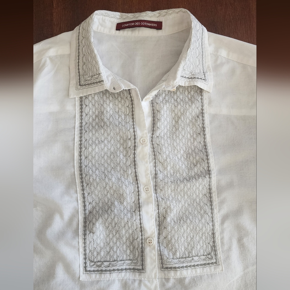 Comptoir Des Cotonniers White Embroidered Cotton Button-Up Top